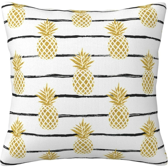 Gold Pineapple Decorative Throw Pillow Case Summer Fruit Cushion Cover Striped Pillowcase Home Sofa Car Bed Room Decor 18 x 18 Inch