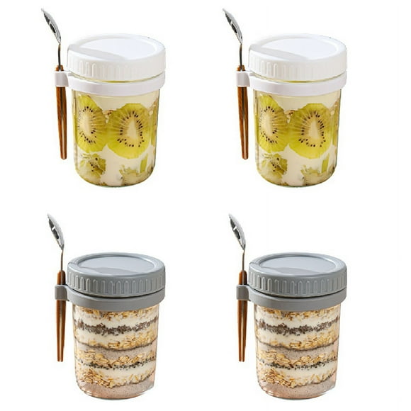 Overnight Oats Containers with Lids and Spoons-Glass Food Storage Containers for Milk, Cereal, Fruit-Oatmeal Jars