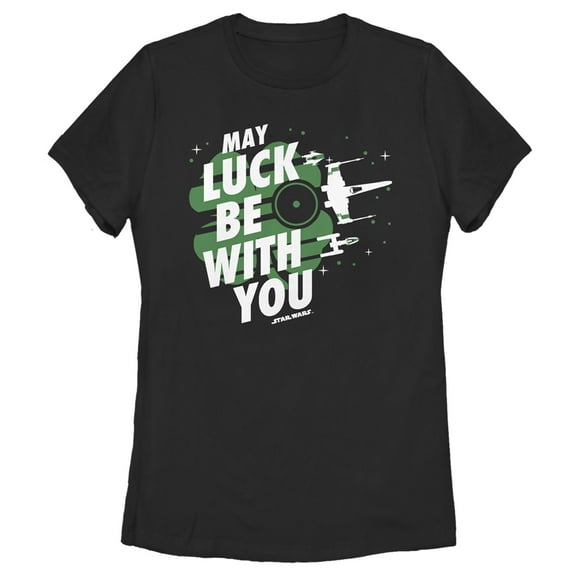 Women's Star Wars X-Wing Starfighter St. Patrick's Day May Luck Be With You  Graphic Tee Black 2X Large
