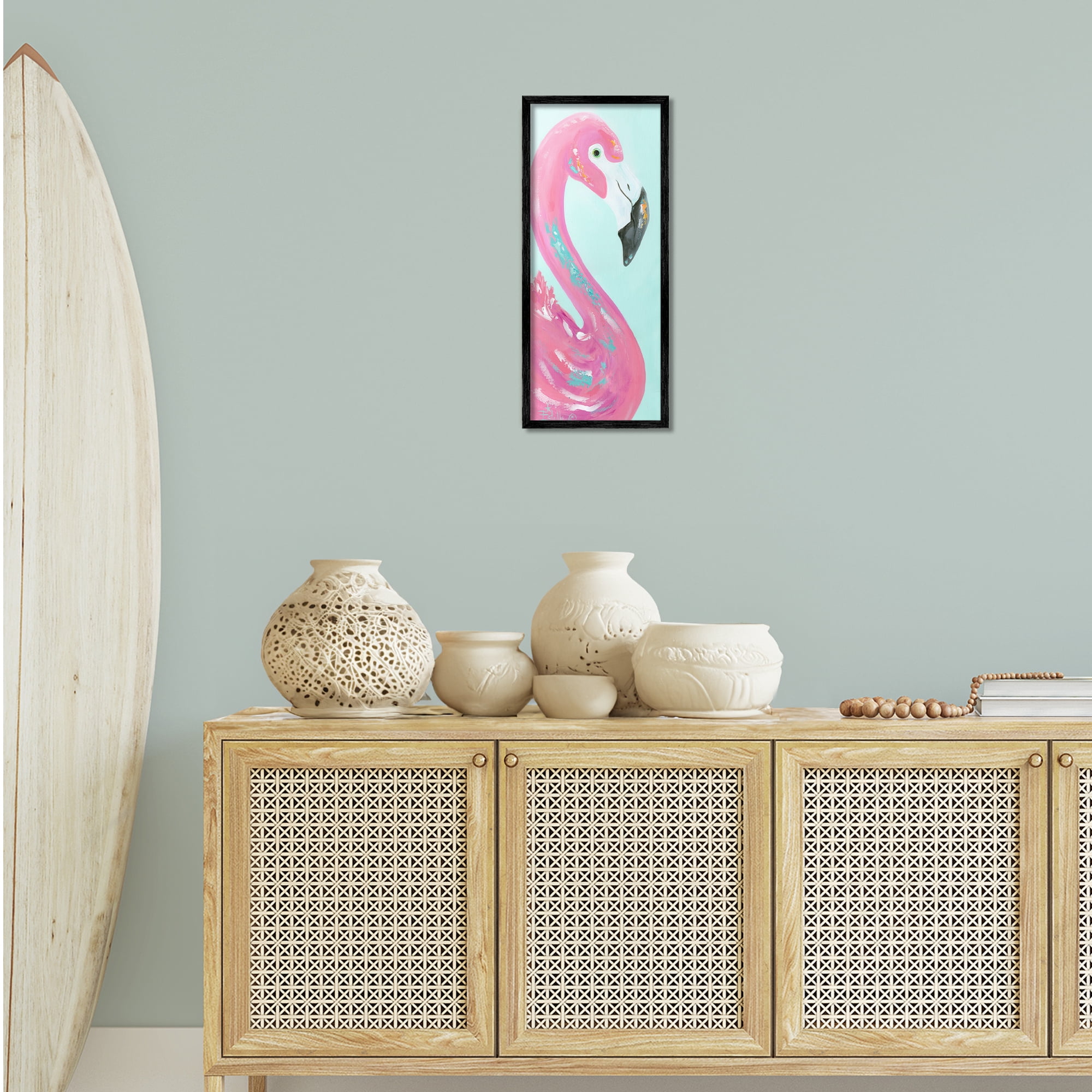 Stupell Industries Odd Flamingo Portrait Animals & Insects Painting Black Framed Art Print Wall Art, 10 x 24