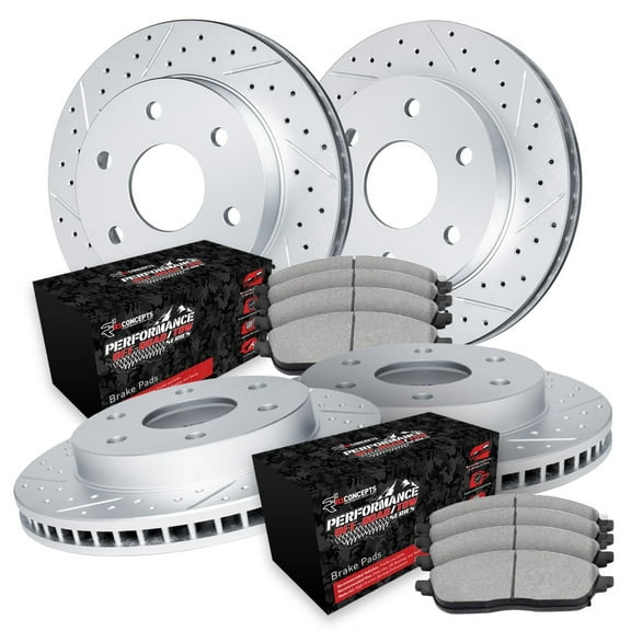 R1 Concepts Drilled and Slotted Carbon Coated Disc Brake Rotor Set with Off-Road/Tow Brake Pads WBVN2-40008