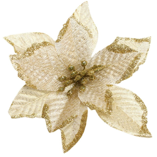 10pcs Artificial Poinsettia Flower Christmas Decorative Glitter Flower Christmas Tree Wedding