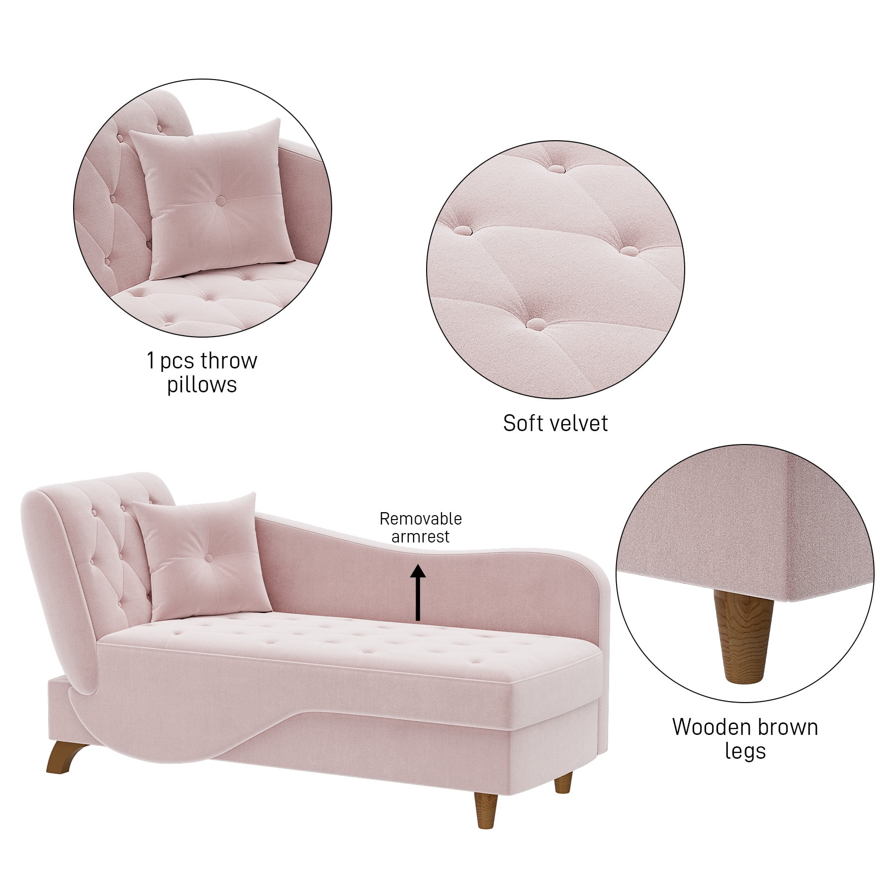 Wiilayok Chaise Lounge Indoor Furniture with Storage,Adjustable Sleeper Sofa Lounge Chair,Velvet Futon Couch Bed,Pink