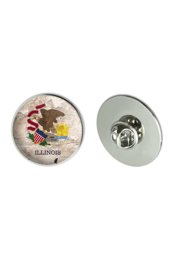 Rustic Illinois State Flag Distressed USA Metal 1.1" Tie Tack Hat Lapel Pin Pinback