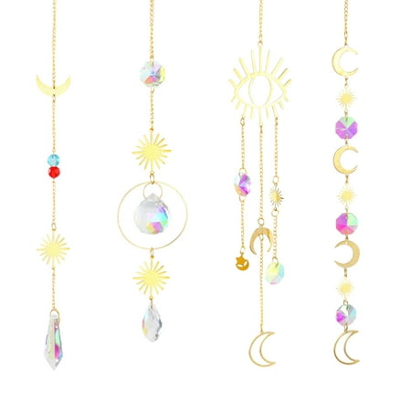 

VAKIND 4pcs Hanging Bead Moon Sun Light Catcher Crystal Outdoor Wall Wind Chime