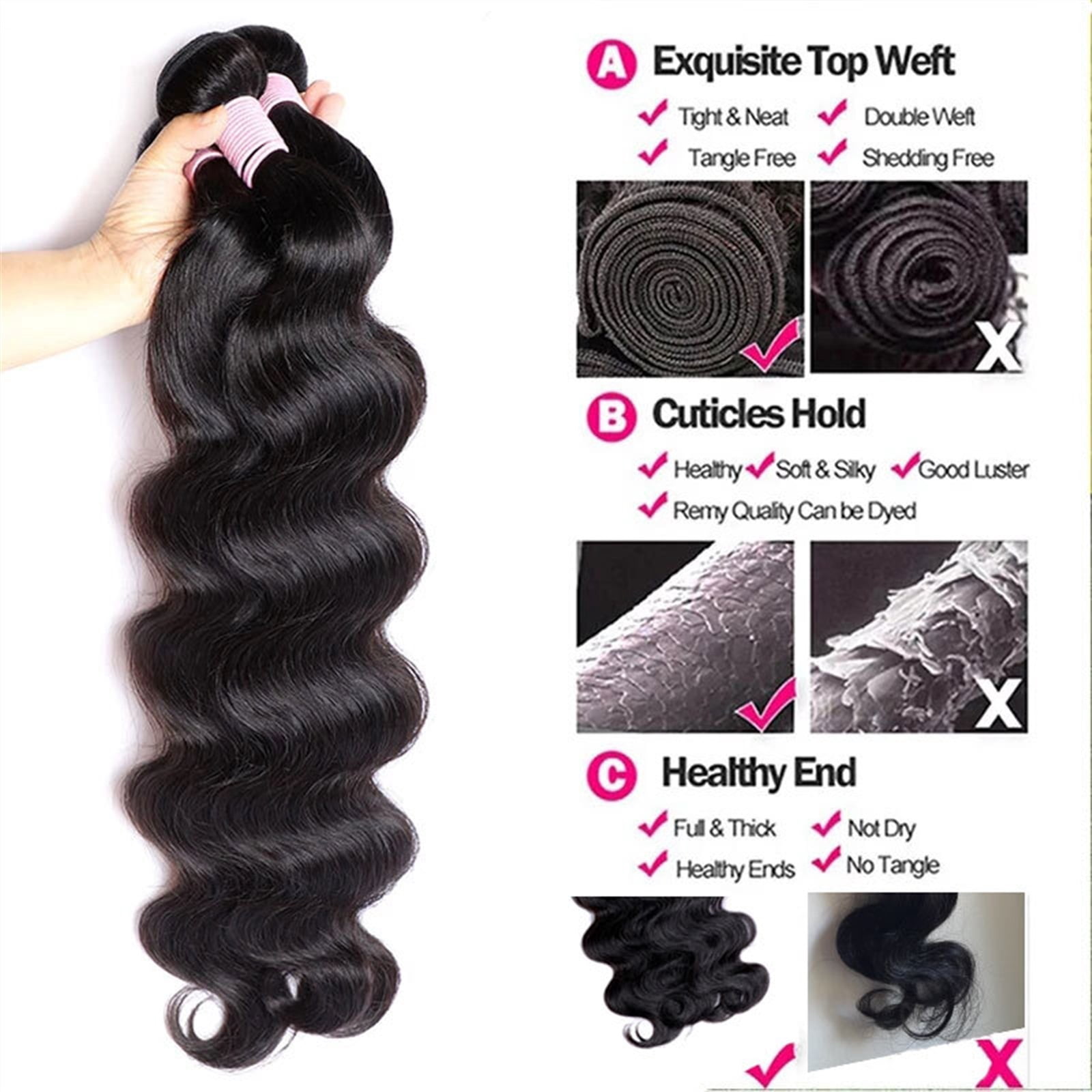 Natural Black Color Body Wave Bundles Human Hair Brazilian Weaving 3/4 Bundles Hair Heat Resistant Raw Hair Extensions