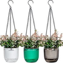 3 Pack Self Watering Hanging Baskets,Bexikou Hanging Flower Pots with Drainage Holes & Chain Hooks,Plastic Plant Containers Hanger Holders for Home Garden Flowers & Plants