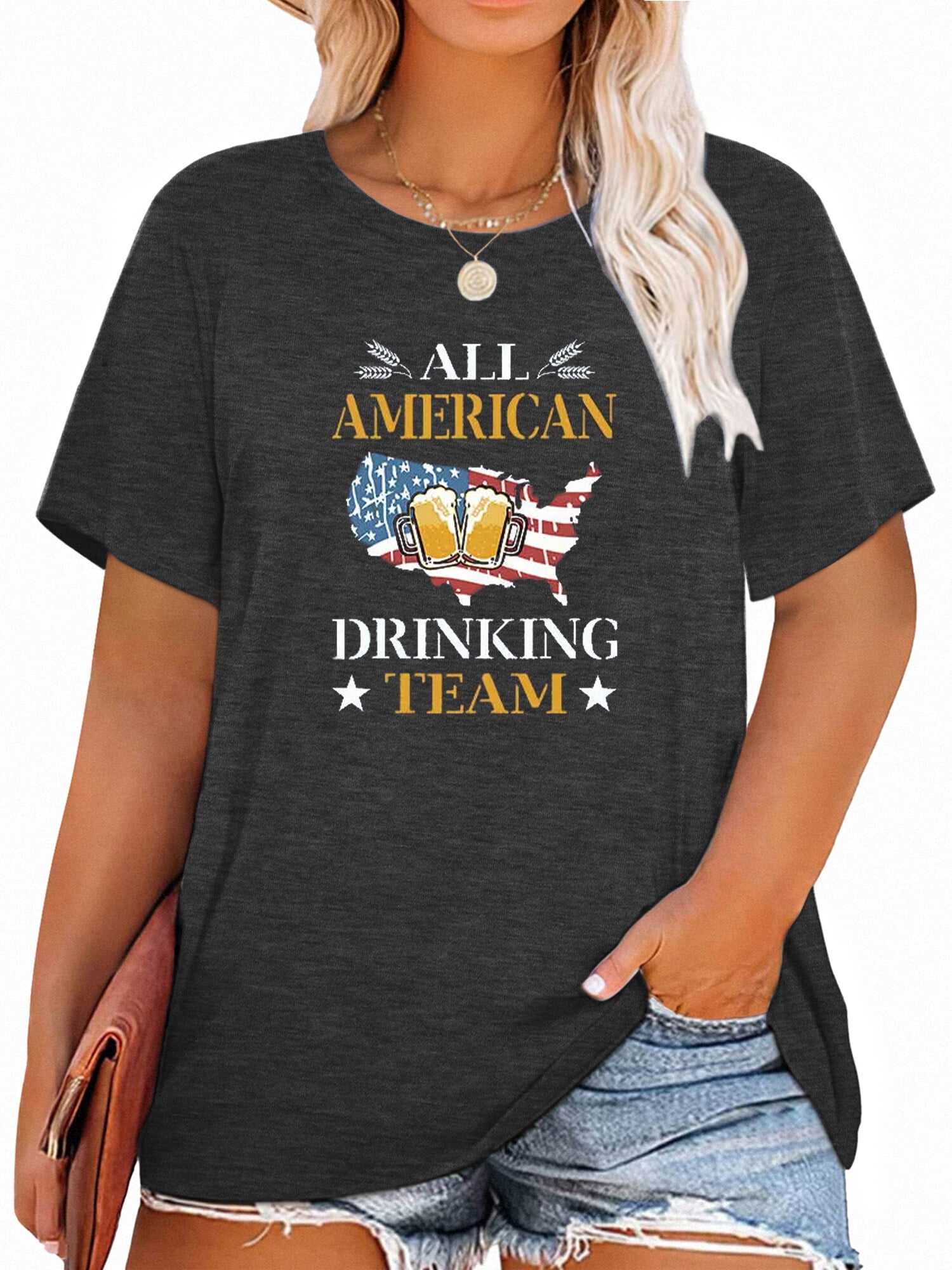 Anbech 4th of July Womens Plus Size Shirt USA American Flag Tshirt