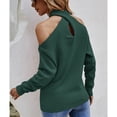 thumbnail image 4 of SWSMCLT Women's Halter Casual Fitted Cold Shoulder V Neck Sweater Soft Top Knit Spring Winter Pullover Dark Green X-Large, 4 of 4