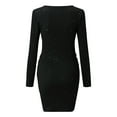 thumbnail image 6 of Women's Fashion Sequins Patch Deep V-Neck Long Sleeve Party Dress Prom Dress Long Long Slit Dresses Long Dress with Pearl Bridal Cape Guest of Wedding Dress Dresses Elegant Petite Fall Dresses Formal, 6 of 7