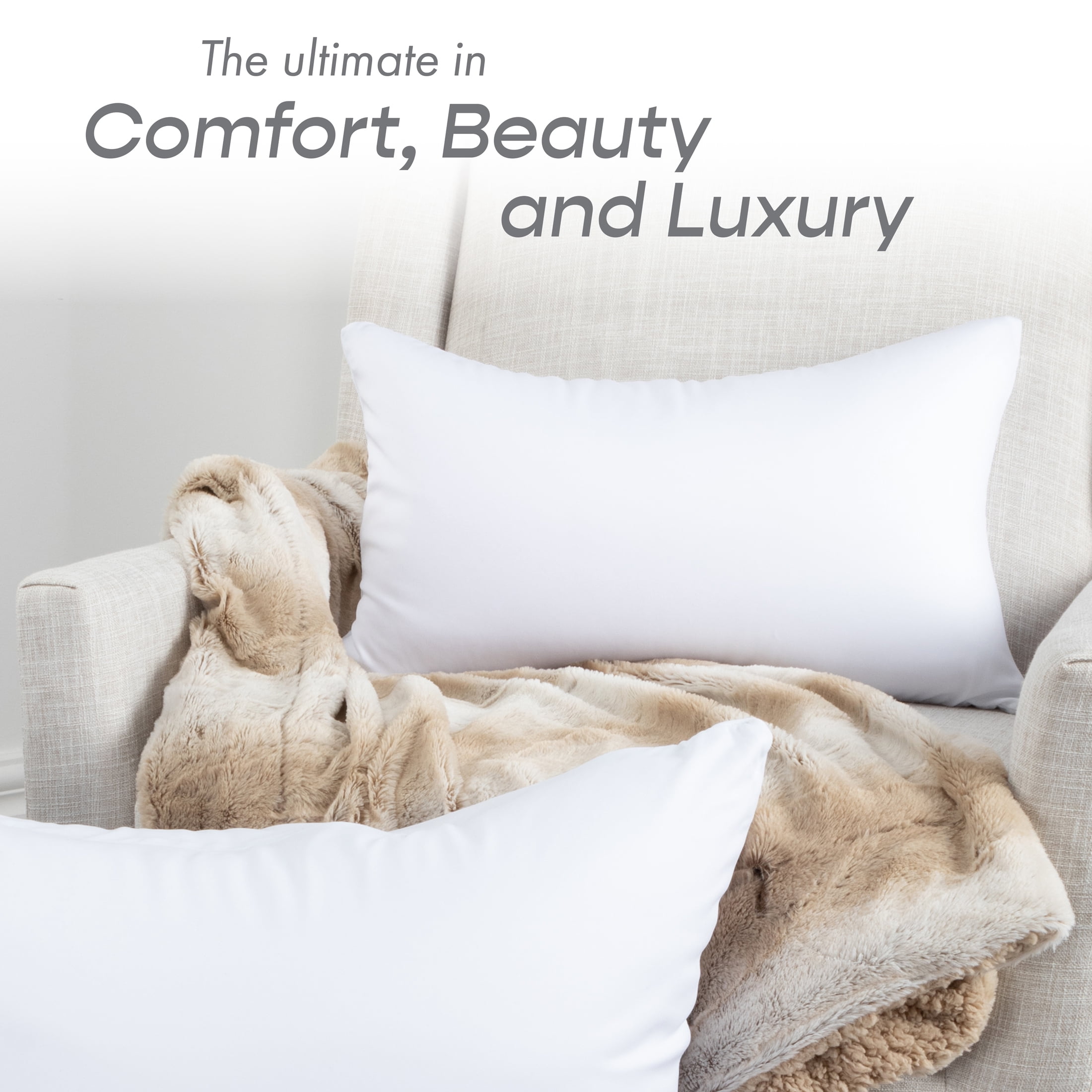 24" x 24" Throw Pillow – White: 1 PCS Luxurious Premium Microbead Pillow With 85/15 Nylon/Spandex Fabric. Forever Fluffy, Outstanding Beauty & Support. Silky, Soft & Beyond Comfortable