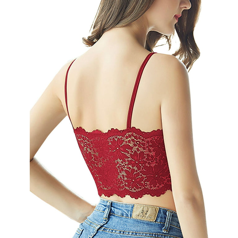PULLIMORE Womens Sexy Deep V Backless Lace Bralette Crochet Tank