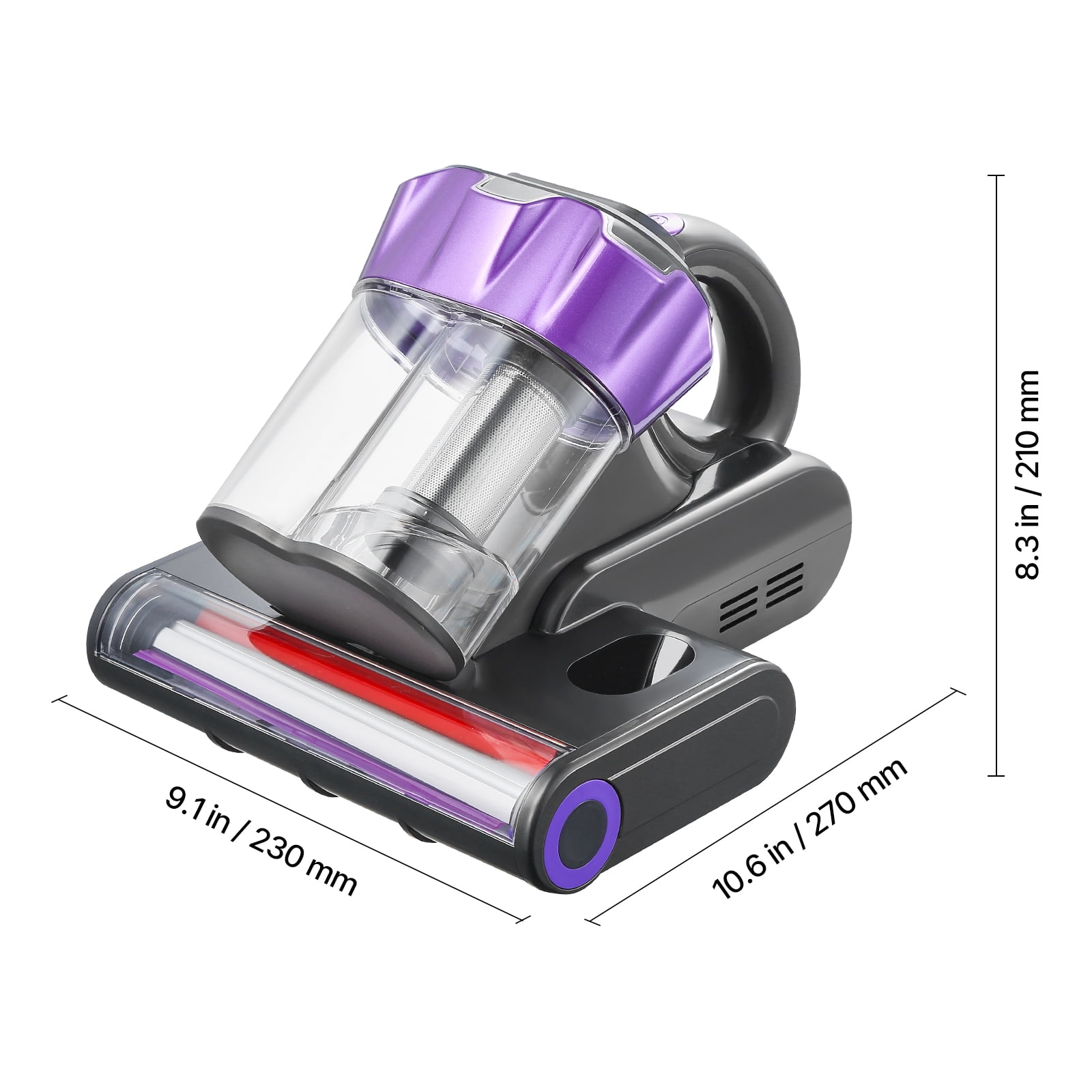 KFFKFF Mattress Vacuum Cleaner, 550W Strong Suction and 140℉ Warm Air, Ultrasound Technology & Cleaning Lights, HEPA Filter & Heating, Handheld for Bed, Sofa, Corded, Gray