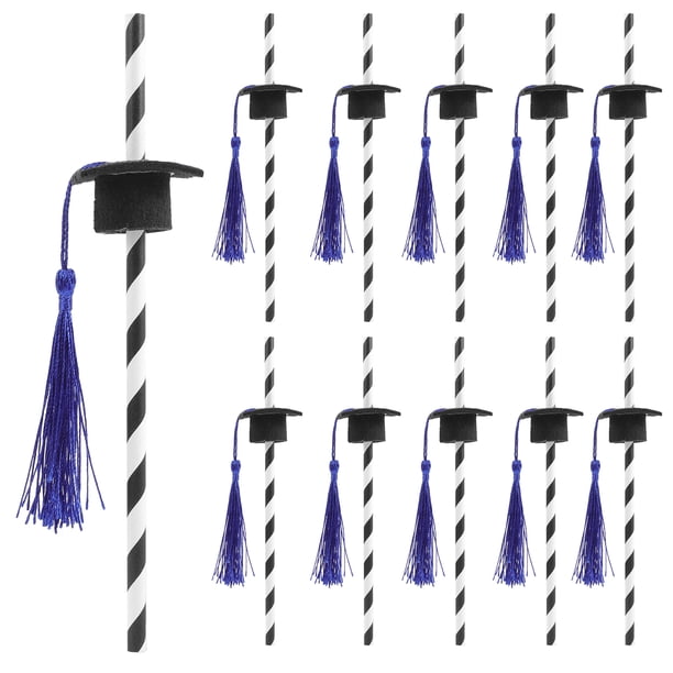 FELTECHELECTR 12 pajitas para bebidas con forma de gorro de graduación y gorro de graduación.