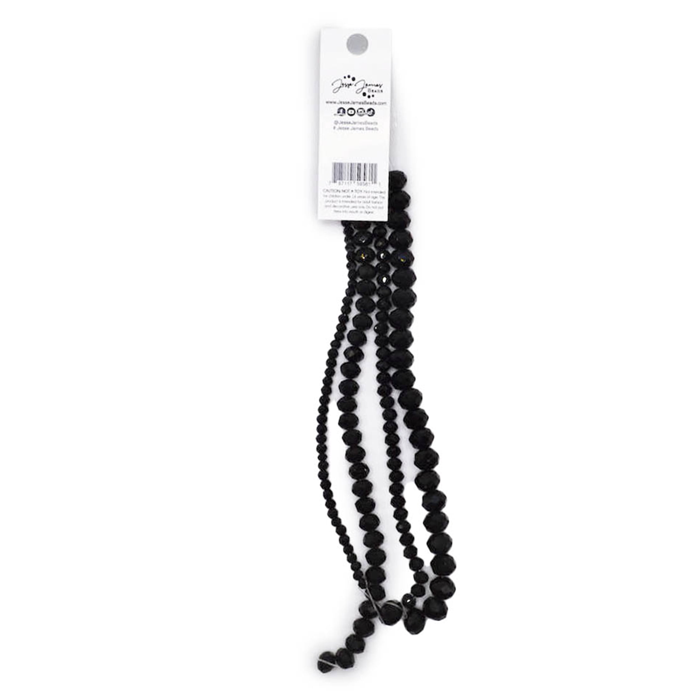 Jesse James Beads Black Glass Bead Strand – 4 Pieces, Ideal for Ages 16 and Up