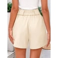 thumbnail image 3 of Womens Casual 2025 Trendy Summer Elastic High Waisted Pleated Side Slit Business Work Shorts Pockets Beige XXL, 3 of 6