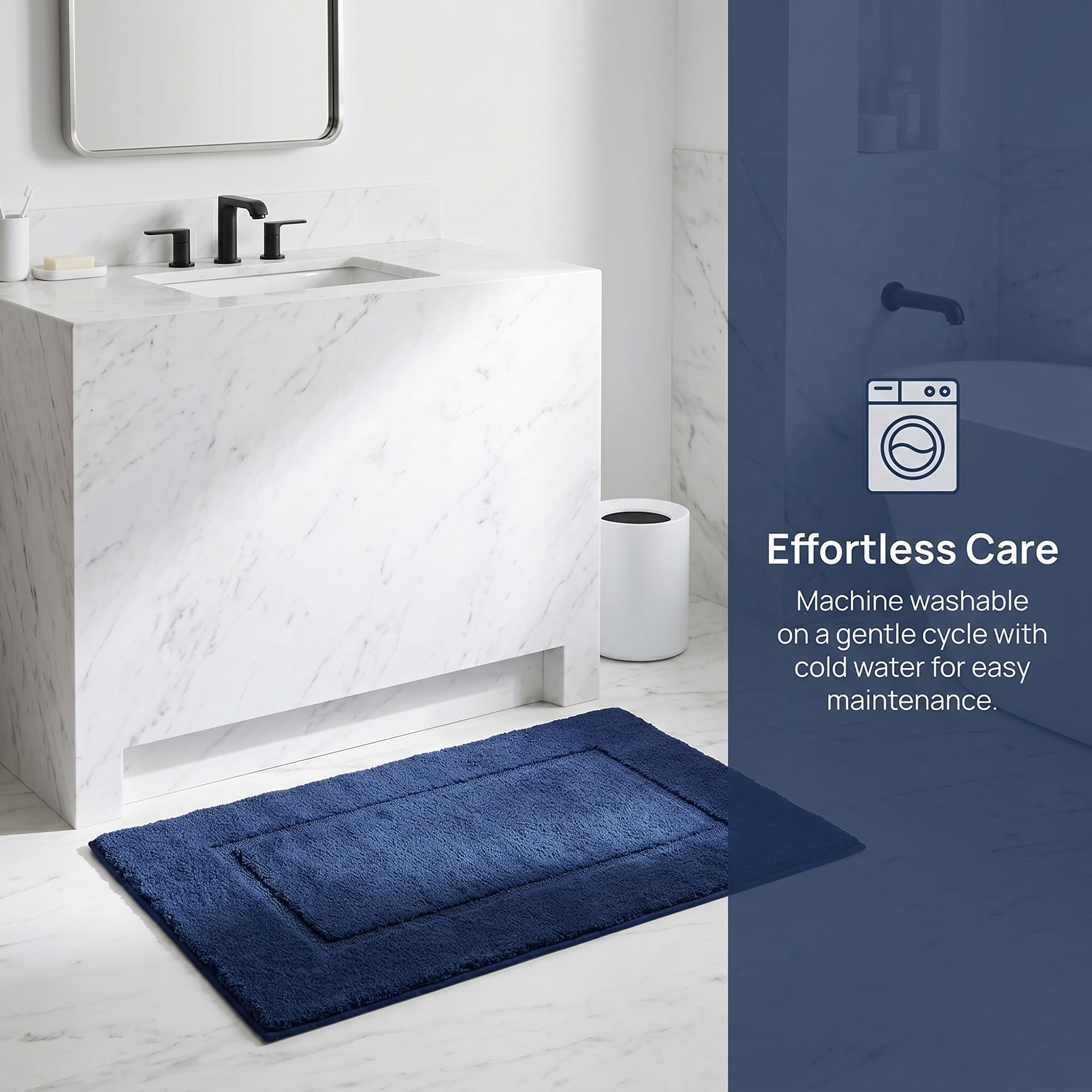 Unique Bargains Plush Absorbent Microfiber Bathroom Mat Non-Slip Rug Navy Blue 32" x 20"