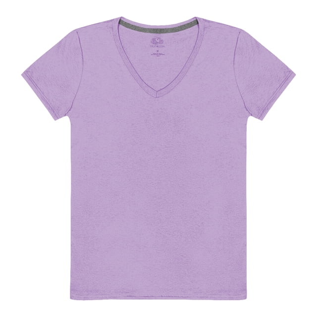 Playera Fruit of the Loom para Mujer, Manga Corta Cuello V, Lila, Talla EG