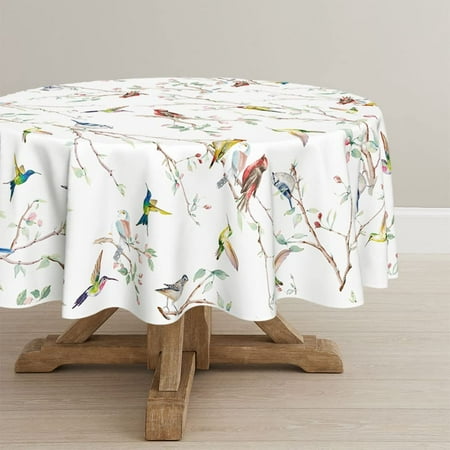 

WISH TREE Spring Summer Tablecloth Birds Branch Floral Table Cover for Party Picnic Dinner Decor