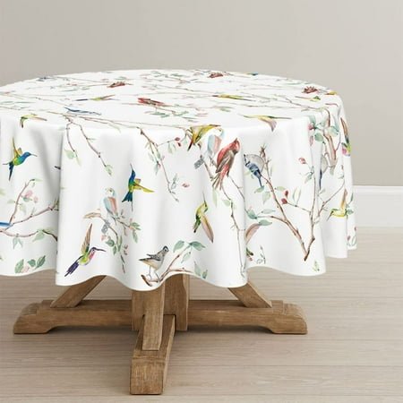 

WISH TREE Spring Summer Tablecloth Birds Branch Floral Table Cover for Party Picnic Dinner Decor