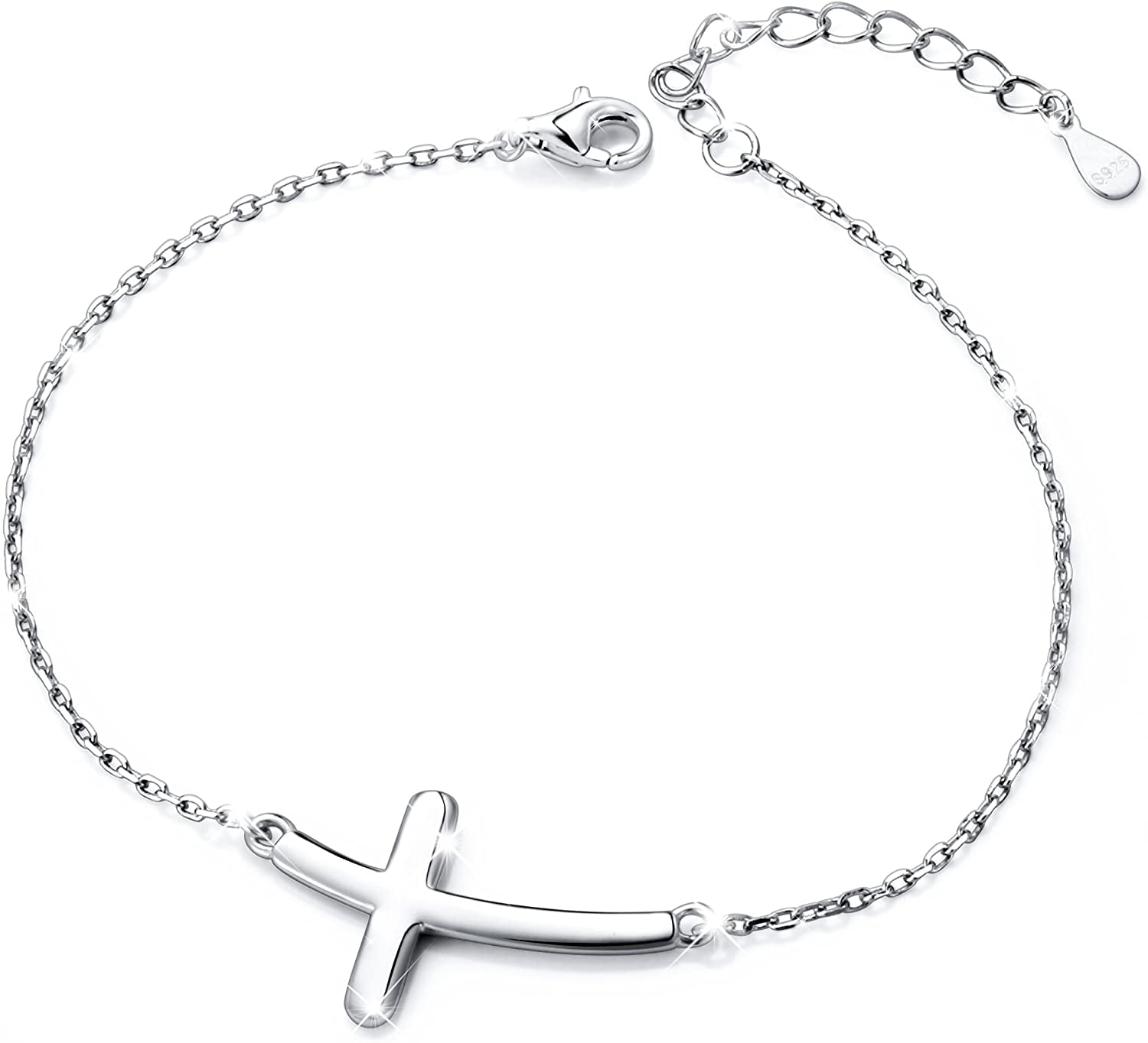 Women's Cross Bracelet S925 Sterling Silver Concise Sideways Cross Bracelet Mother's Day Gifts