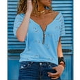 thumbnail image 3 of Women Short Sleeve Tops Shirts Love Print Zipper V Neck Pullover T-Shirts Summer Casual Loose Tunic Blouses, 3 of 3