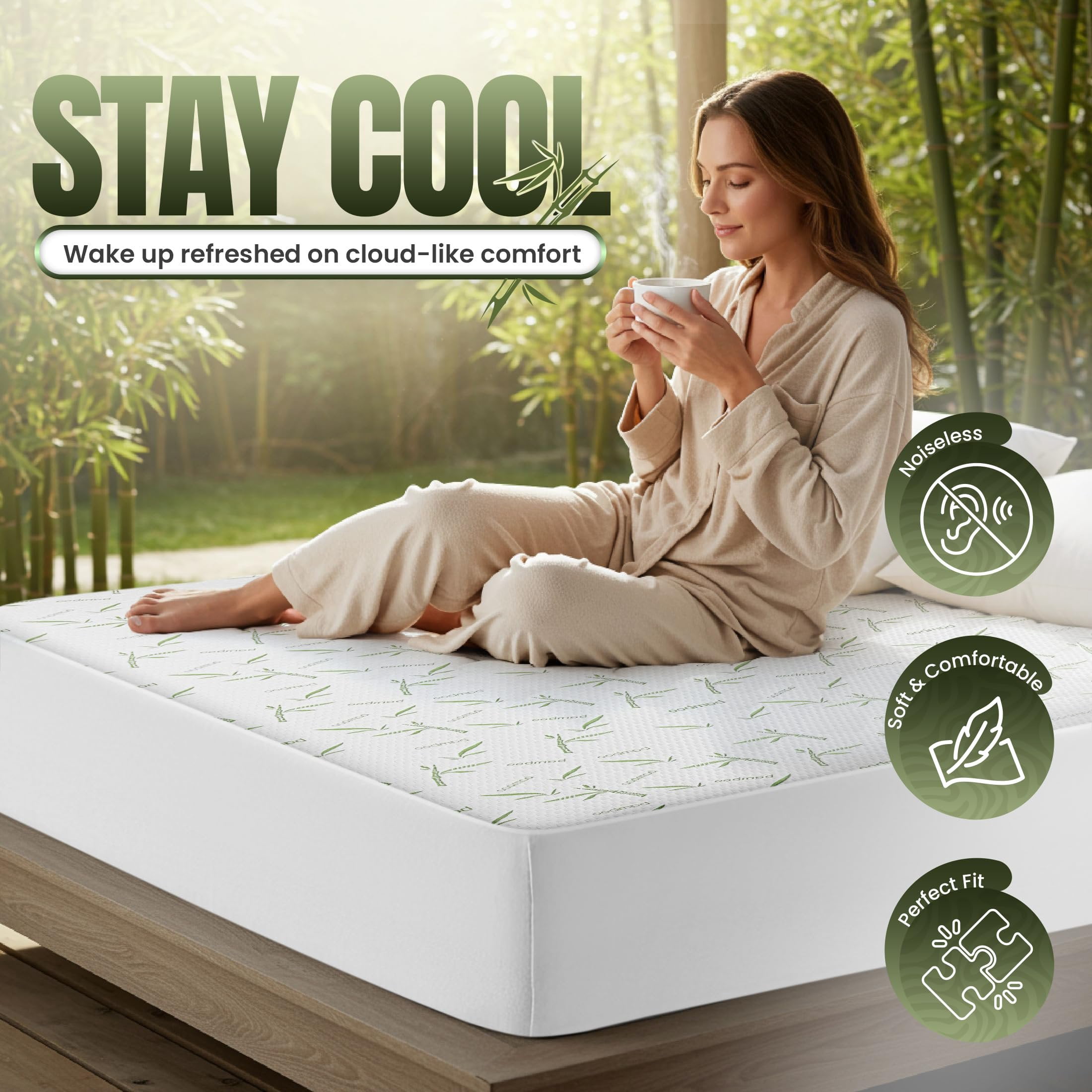 Utopia Bedding Waterproof Mattress Protector King Size Bed, Premium 200 GSM Bamboo Viscose Cooling Mattress Cover, Soft and Breathable, Fitted Style with 17 Inches Deep Stretchable Pockets