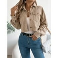 thumbnail image 3 of Corduroy Jacket Women, Yigetop Women's Fashion Cropped Shacket Button Down Corduroy Shacket Jackets Casual Plaid Long Sleeve Crop Jackets Tops Cropped Jacket Khaki XL, 3 of 8