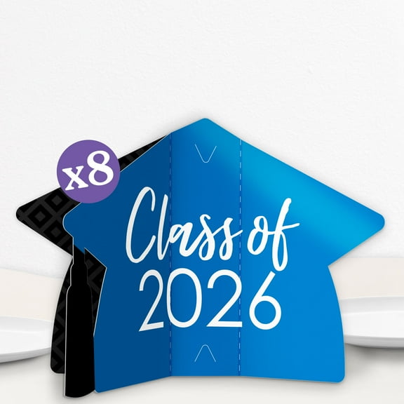 Big Dot of Happiness 8 Count Blue Graduation 3D Centerpiece Table Decorations, Freestanding Class of 2026 Grad Party Centerpieces
