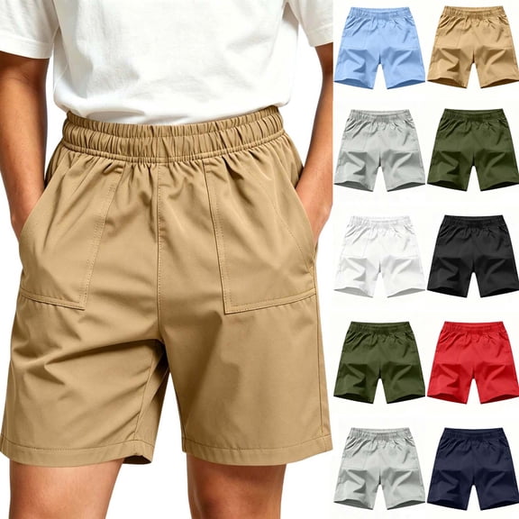 WAVSUF Kids Boys Shorts, Elastic Waist with Pockets Lightweight Summer Casual Trendy Shorts Khaki 8
