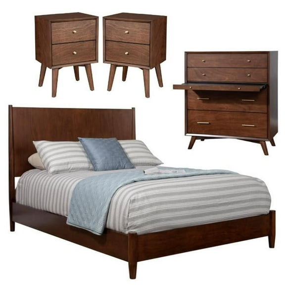 Home Square 4 Piece Set with 2 Nightstands Queen Panel Bed & Accent Chest