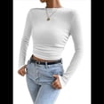 thumbnail image 1 of Tops de Punto Gofre para Mujer, Camisas de Larga, Camisetas Informales Ajustadas con Cuello Redondo, Jerséis L, 1 of 8