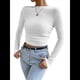 thumbnail image 1 of Tops de Punto Gofre para Mujer, Camisas de Larga, Camisetas Informales Ajustadas con Cuello Redondo, Jerséis S, 1 of 8