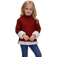 thumbnail image 2 of Rggeeun Girls Child Sweaters Solid Color Knitted Lined Long Sleeve Crew Neck Winter Thermal Soft Cozy Kids Trendy Pullover,Red,4-5 Years, 2 of 4