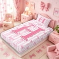 thumbnail image 5 of Meiyoeat Girly Bow Letter H Twin Sheet Sets 3pcs for Girls Adults, Cute Stripe Bedding for Decor, Light Pink White, 5 of 6