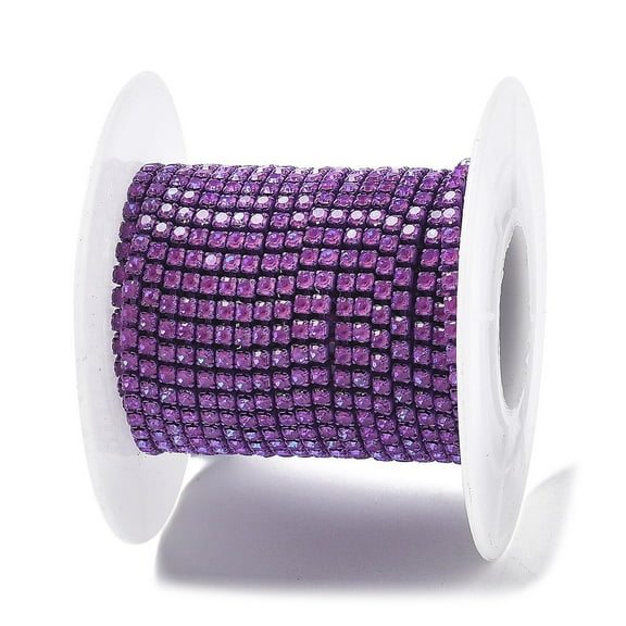 Iron Rhinestone Glass Cup Chain with Spool Amethyst 2x2~2.5x2mm 16.40 Feet(5m)/Roll