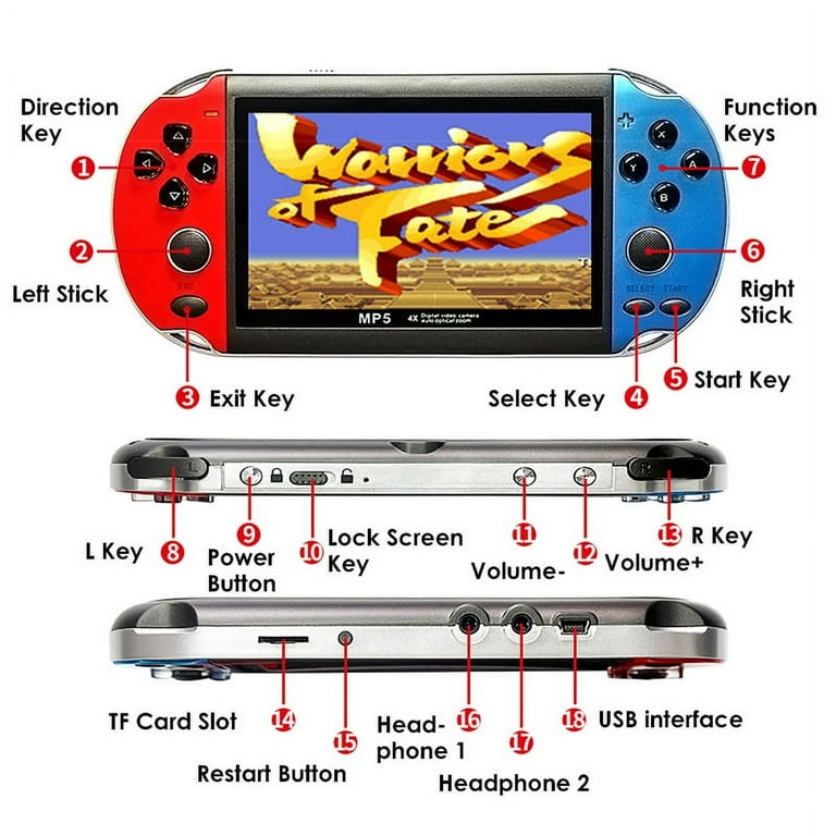 X7 4.3 PSP 8G ROM Hand Game Machine Player,TV Output with  Earphone,Blue&Red 