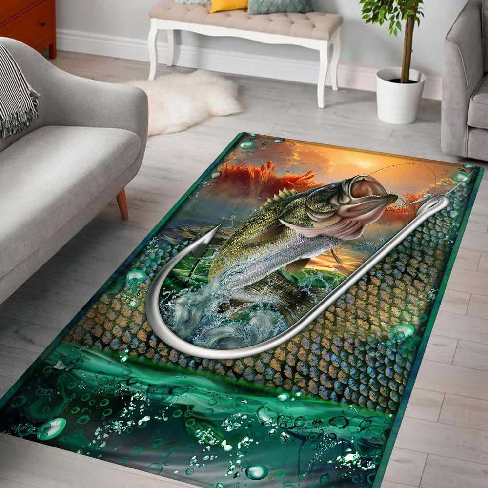 Rectangle Area Rug For Living Room, Bedroom, Bass fishing Area Rug