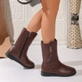thumbnail image 5 of WAVSUF Women's Wide Width Boots Round Toe Soft Sole Side Zip Fall Comfort Flat Mid Calf Boots Brown 7, 5 of 7