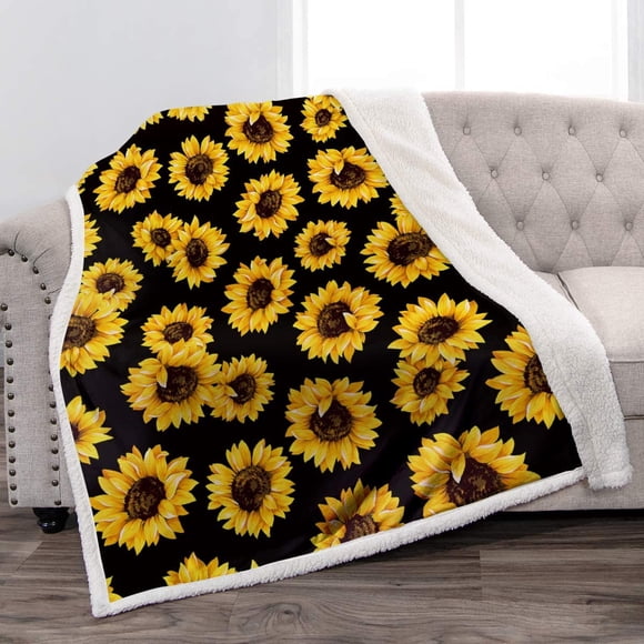 Couverture Sherpa Tournesol Douce Chaude Imprimée Légère pour Enfants Adultes Femmes Cadeau 50"x60 Pouces