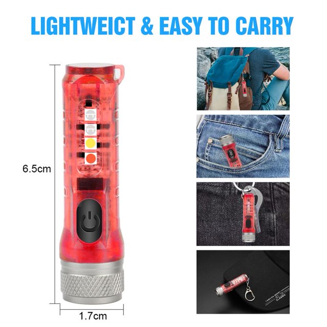 Mini llavero linterna con hebilla linterna de emergencia recargable USB (rojo)