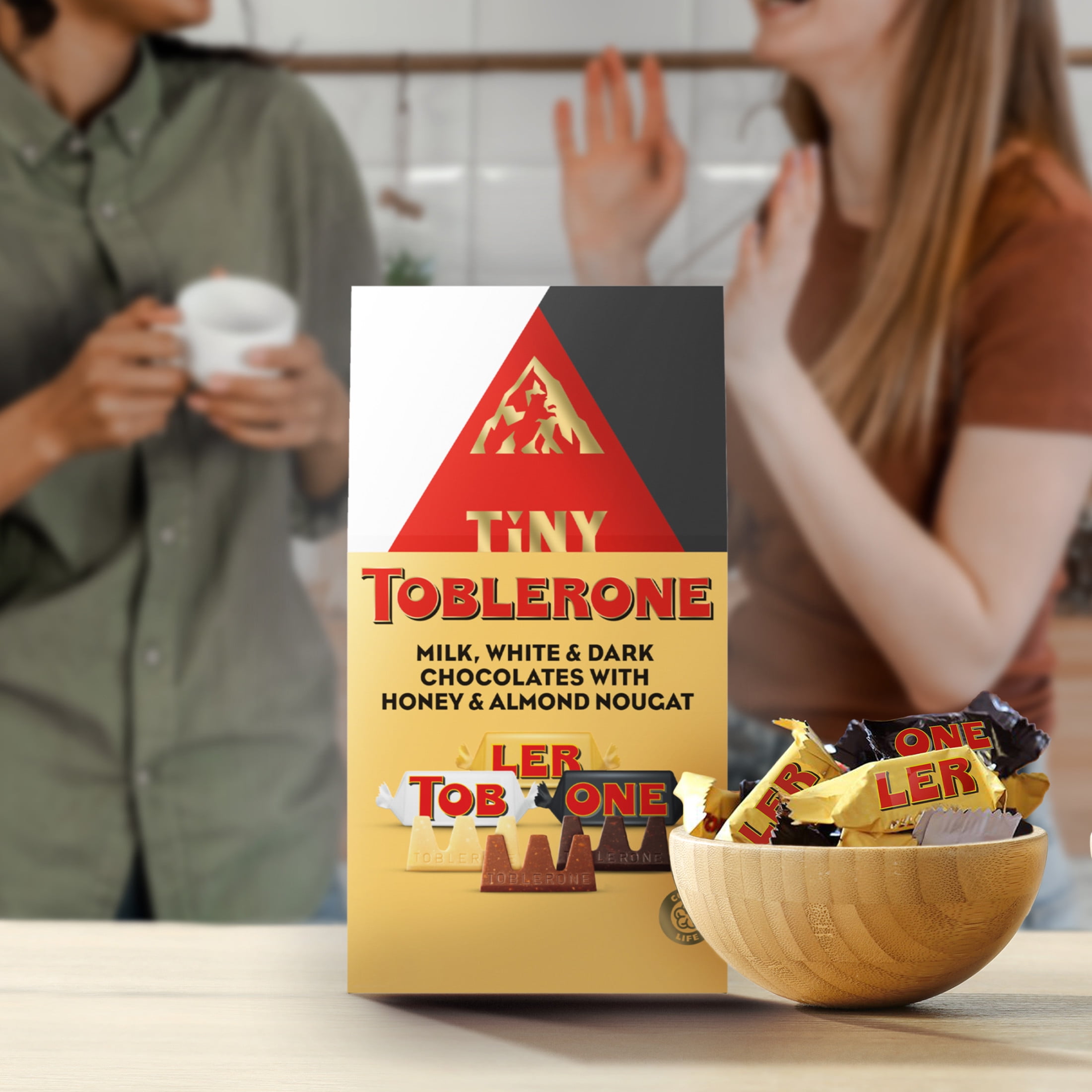 TOBLERONE Tiny Assorted Chocolate Bars Variety Pack (Milk, Dark, & White), 1 Gift Bag (27 Pieces)