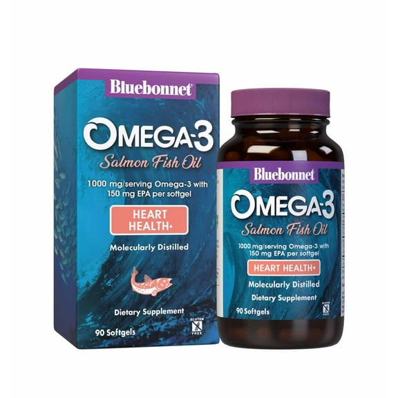 Bluebonnet Nutrition Omega-3 Salmon Oil Softgels 1000mg, Heart Health* - 90 Count