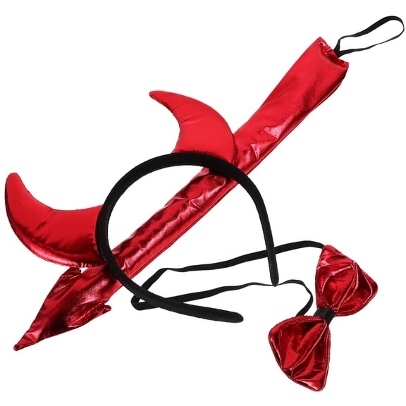 1 juego de disfraz de diablo, diadema de cuerno de buey de diablo, pajarita y cola para Halloween.