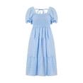thumbnail image 2 of ITFABS Robe d'Été pour Femmes, Col Carré à Carreaux Manches Courtes Bouffantes une-Pièce pour Dames, 2 of 9