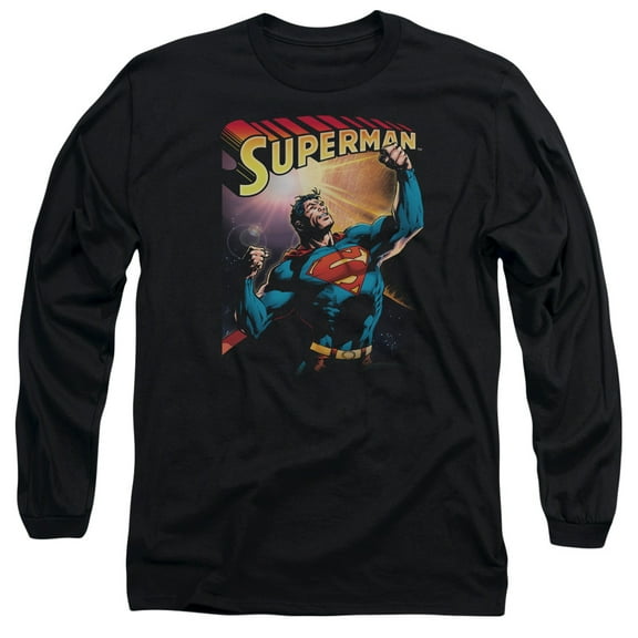 Superman Victory Long Sleeve Adult 18/1 T-Shirt Black