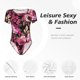 thumbnail image 4 of Balery Rose Flowers Body de cuello redondo de manga corta para mujer Tops de manga corta Tops básicos-X-Large, 4 of 7