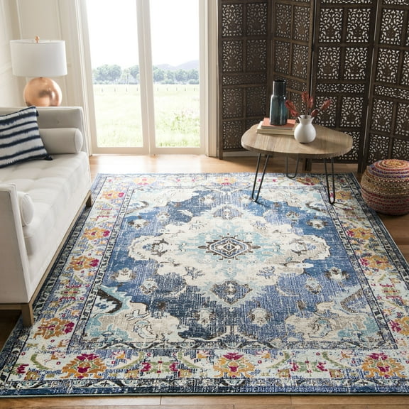 SAFAVIEH Monaco Toria Traditional Area Rug, Navy/Light Blue, 8' X 8' Square