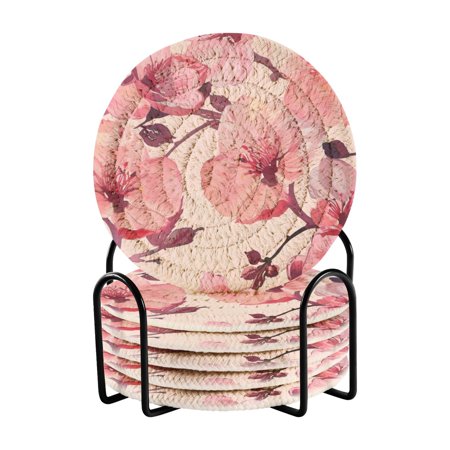 

6 coil coasters 3.94x3.94x0.24 inch water coasters Drink coasters with cup holders Absorbent coasters Heat resistant for bar protection Large Pink Flowers