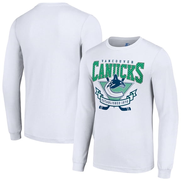 Men's Starter White Vancouver Canucks Team Logo Graphic Long Sleeve T-Shirt